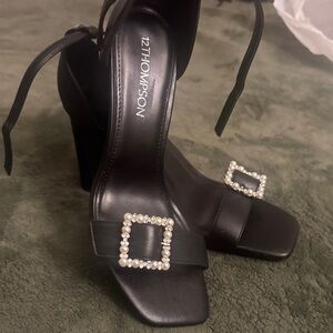 Thompson Black Heels with Pearl Buckle